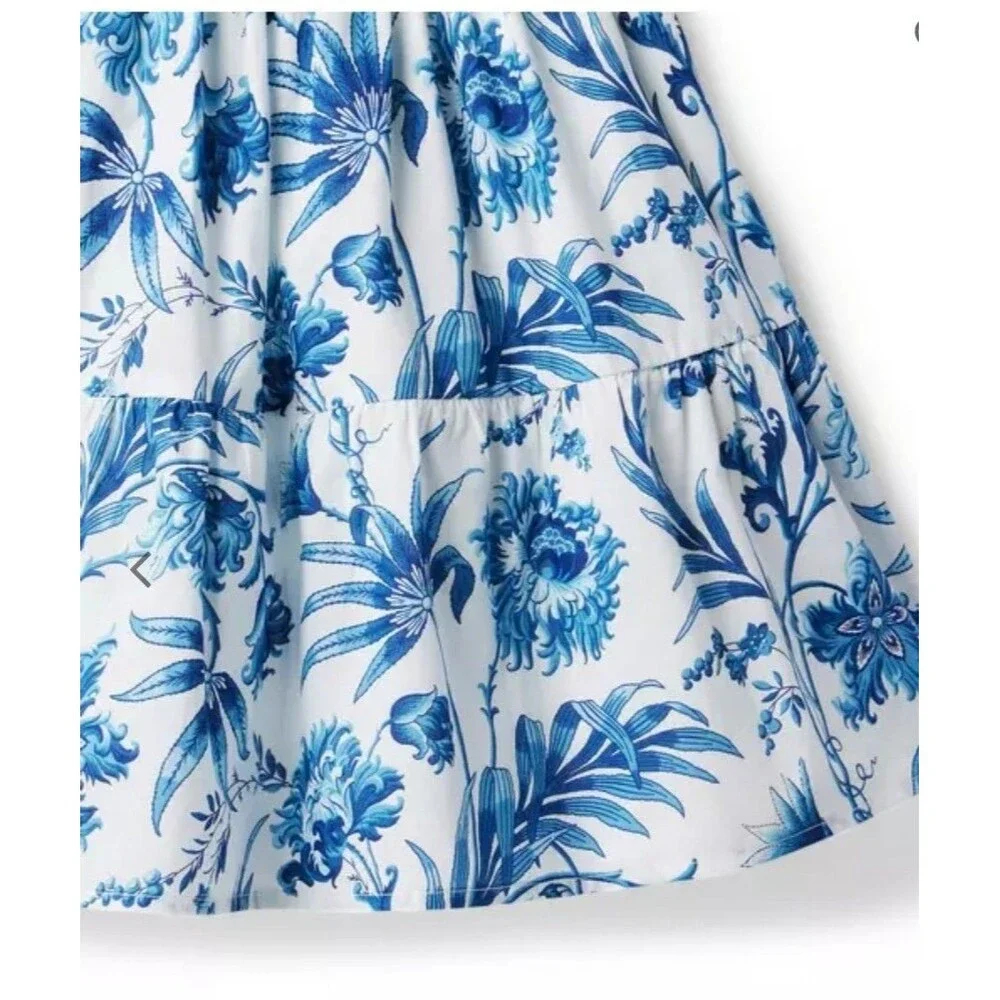 Janie and Jack Girls Dress Size 7 Blue Floral Midi Sundress Smocked Waist Cotton - Picture 3 of 11